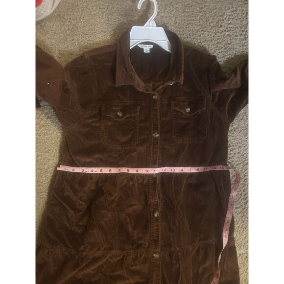 AMERICAN EAGLE WOMEN BROWN CORDUROY BUTTON-UP BABYDOLL SHIRT DRESS Large - Picture 8 of 8